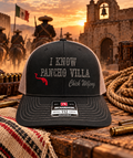 Black and grey Pancho Villa Richardson 112 hat with gunmetal grey lettering and red gun
