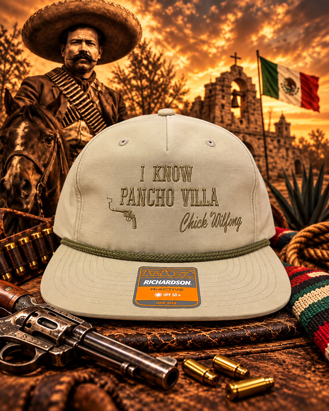 Cream Pancho Villa Papa Hat light tan embroidery